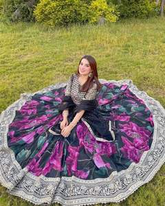 Nouveau concepteur Anarkali Faux Georgette broderie séquence travail et robe imprimée avec entièrement Flair et entièrement cousu avec Dupatta - Product Image 1
