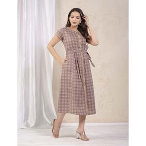 Vestido Corto Casual de Algodón Estampado Morado Claro, Transpirable, Talla Única y XS, para el Día a Día y Días Festivos, MOQ de 2 Piezas - Product Image 4