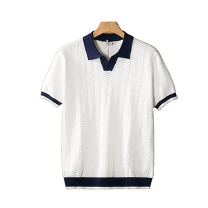fashion <b>Patchwork</b> Knitted Polo Shirts Men Business Casual Turn Down Collar Knit Polos Male Vintage Short Sleeve Tees <b>Tops</b> - Product Image 3