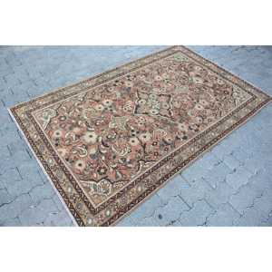 Rug, 4.1x6.4 ft Turkish Rug, <b>Brown</b> Striped Rug <b>Wool</b> - Product Image 3