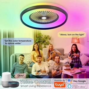 <b>LED</b> <b>Ceiling</b> <b>Fan</b> 5 Blades DC Motor Remote Control Modern Bathroom Fancy 23 Inches RGB Lighting Party Flush Mounted with <b>LED</b> <b>Light</b> - Product Image 3