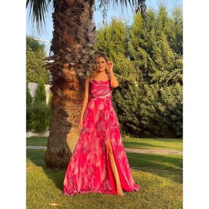 Abito da sera stampato in Chiffon con spalline drappeggiato a trapeazione da donna con stelle Jn1752 1752 - Product Image 3