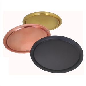 Plateau de bar ovale en acier inoxydable noir de grande taille avec finition en cuivre et or pour la maison ou la cuisine - Product Image 1