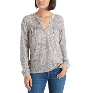 Top da donna Lucky Brand extra large in cotone con stampa animalier, maglia bianca - Product Image 1