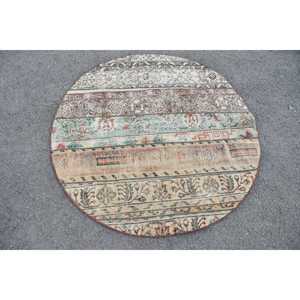 Tapis vintage, tapis turc 4,2x4,2 pieds, tapis oriental en laine brun-rouge - Product Image 3