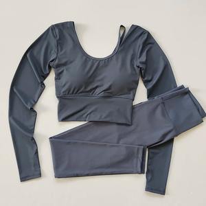 2pcs Women Yoga Set Sport Suit Gymwear Workout Clothes Long <b>Sleeve</b> <b>Gym</b> Crop Top High Waist Leggings Fitness Sports Set Yoga Wear - Product Image 3