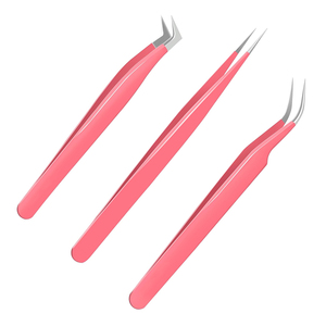 Kit de pinzas para pestañas recubiertas de papel rosa, puntas personalizadas, juego de pinzas para pestañas de 3 piezas, Kit de pinzas de acero inoxidable para belleza - Product Image 1