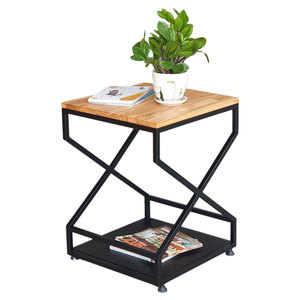 ZOX Modern Traditional Living Room Furniture <b>Sofa</b> Side <b>Table</b> STT032 Rubberwood Iron Frame Square for Interior Decoration Entry - Product Image 1