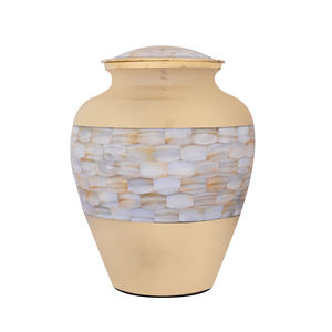 Urne funéraire en laiton fait à la main en nacre-Urne funéraire pour cendres humaines adaptée à l'enterrement au cimetière ou à la niche blanc et or - Product Image 2