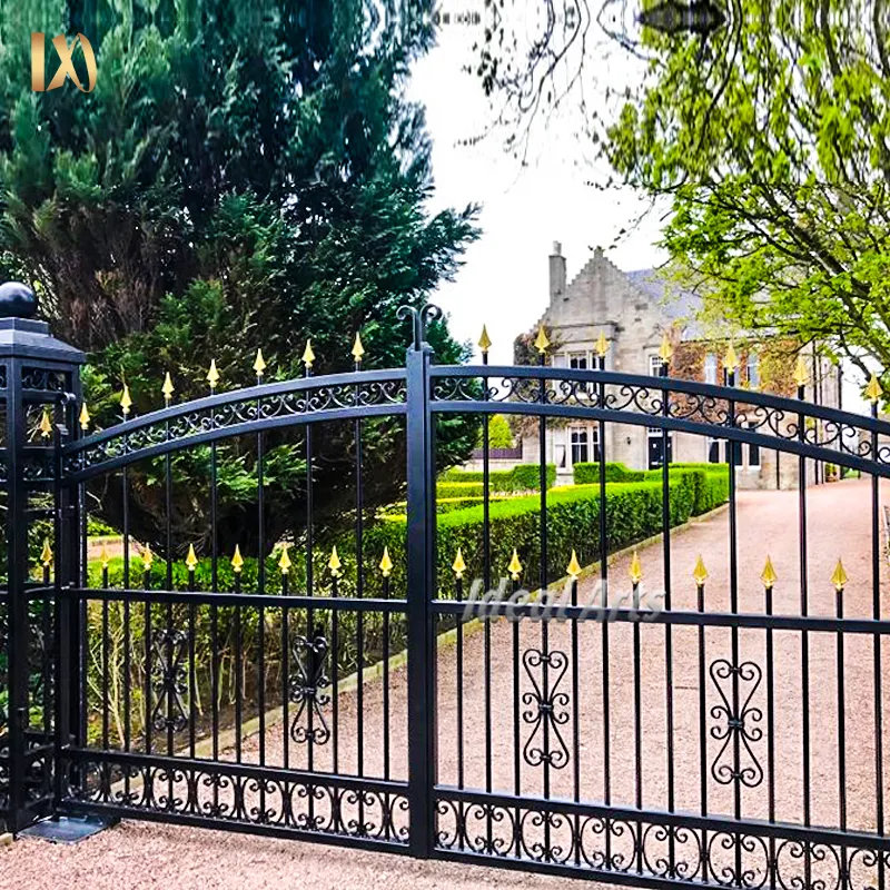 Estilo europeu automático moderno metal antigo casa entrada porta dianteira ferro forjado portão principal projetos para jardim