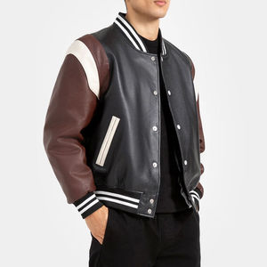 2025 unisexe décontracté varsité Baseball Bomber veste haute qualité en cuir Polyester fourrure de mouton décoration longue impression en gros hommes - Product Image 5
