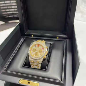 Montre de luxe pour homme en acier inoxydable minimaliste, ultra brillante, mouvement mécanique, lunette en diamant, alliage, cuir - Product Image 1