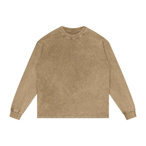 Venta al por mayor logotipo impreso personalizado lavado con ácido de gran tamaño 100% algodón camiseta de manga larga transpirable en blanco Vintage camisetas de manga completa - Product Image 5