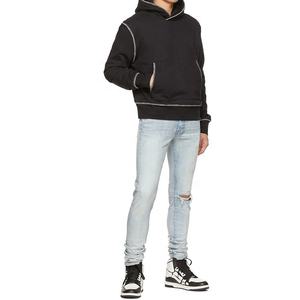 Sweat à capuche en molleton de coton pur Sportish Impex, surpiqûres contrastées, poignets et ourlet en côtes blanches, personnalisé pour homme - Product Image 3