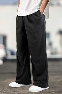 กางเกงผ้าลูกฟูกทรงแบ็กกี้ลำลองวินเทจของผู้ชายพร้อมเข็มขัดเอวกลางห่วง - Product Image 4