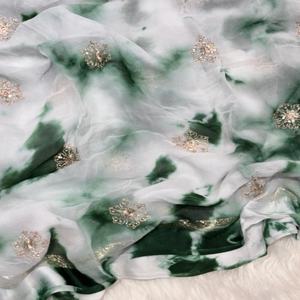 Satin de viscose élégant avec imprimé Sibori et paillettes travail Saree femme fabricant de mode et fournisseur de Surat au taux le plus bas - Product Image 1