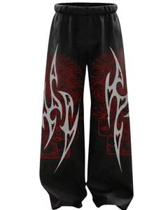 Pantalon de survêtement ample à imprimé tribal noir et rouge personnalisé, vêtements de rue pour femmes, pantalon de jogging à jambes larges, pantalon décontracté surdimensionné, pantalon en molleton hip-hop - Product Image 1