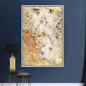 Personalized Antique Map Print: Piri Reis Canvas Wall Art,WHITE <b>FRAMED</b> CANVAS - Product Image 1