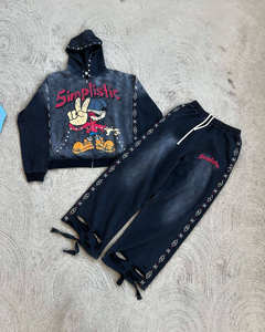 Ensemble sweat-shirt et pantalon de survêtement de style grec, vêtements de détente graphiques simplistes, jogging délavé, streetwear hip-hop - Product Image 3