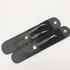 Pinzas de extensión de pestañas de acero inoxidable con etiqueta privada al mejor precio, revestimiento en polvo negro mate, punto plateado, probado a mano para - Product Image 2