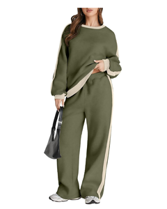 Tenues 2 pièces pour femmes Color Block Sweat suit Casual Fleece Lounge Matching Sets 50% Polyester 50% Cotton fabric for tracksuit - Product Image 1