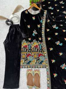 Pantalon en velours chinon lourd, moderne, ethnique, fait main, avec sequins, fluide, quatre côtés, pour fête d'automne, mariage - Product Image 5