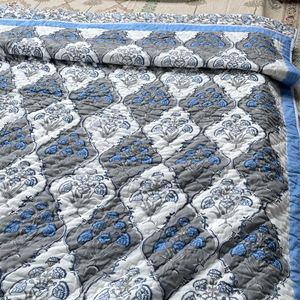 Edredón de algodón con estampado de Jaipuri, colcha de algodón de alta calidad, Reversible, hecha a mano, color rosa - Product Image 5