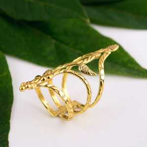 Nouvelle Bague Tendance Bohème Feuille d'Armoire en Laiton Tribal pour Femme, Plaqué Or 18 carats, Motif Floral Spirale, Bijou Tendance pour Vente en Gros/OEM/ODM - Product Image 5