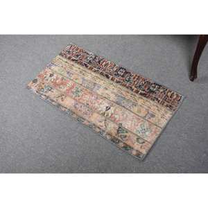 Alfombra de área de lana turca Vintage 1,5 X 2.9ft Beige Patchwork tejido plano para decoración de sala de estar o uso en automóvil con respaldo de látex - Product Image 4