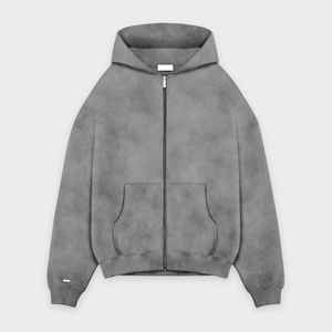 2025 nuevas sudaderas a granel Vintage lavado con ácido Fade Color para hombres 460gsm suéter de peso pesado personalizado cara completa Zip sudaderas con capucha para hombres - Product Image 1