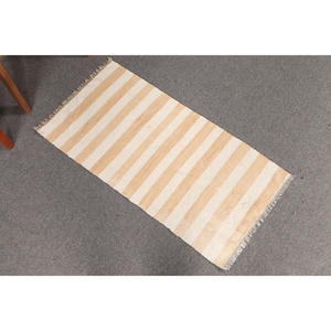 Tapis turc 1,6 x 3,2 pieds, petit tapis vintage, tapis rayé jaune et blanc - Product Image 2