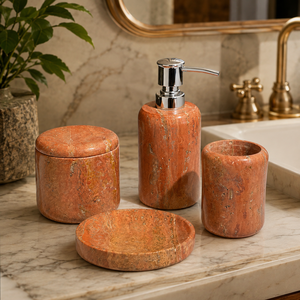 Ensemble d'accessoires de salle de bain de luxe moderne écologique quatre pièces blanc argenté en gros : distributeur de savon, gobelet, pot et porte-savon - Product Image 4