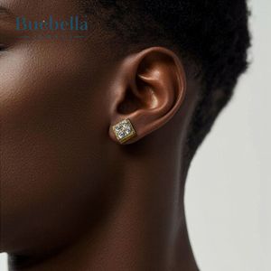 Gran oferta de Hip Hop para hombre S925 plata esterlina 14K oro Moissanite diamante cuadrado Stud pendientes llave griega pendientes joyería gótica - Product Image 2