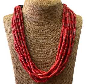 สร้อยคอแกะสลักปะการังแดงสไตล์วินเทจเครื่องประดับสำหรับงานปาร์ตี้ที่ออกแบบด้วยลูกปัด - Product Image 1