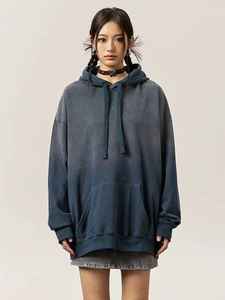 Sudadera con capucha de lana de peso pesado personalizada con diseño de lavado ácido desteñido por el sol y chaqueta forrada con hombros caídos - Product Image 5