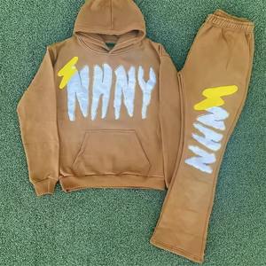 Chándal de lana de algodón para hombre, manga larga con cordón, ropa deportiva informal transpirable de invierno, conjunto gráfico de talla grande - Product Image 6