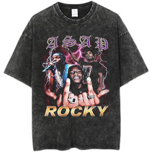 2025, venta al por mayor, camiseta lavada con ácido, ropa de calle para hombre, camisetas Vintage negras en blanco, camisetas desgastadas de gran tamaño con lavado ácido - Product Image 3