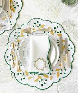 Mantel individual de lino bordado personalizado para regalo Decoración de mesa de boda hecho a mano con tela duradera de alta calidad - Product Image 3