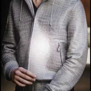 แจ็คเก็ตหนังไบค์เกอร์ลายหนังจระเข้สำหรับผู้ชาย พร้อมซิปปิด ผ้าแคนวาสย้อมสีพื้น บริการ OEM สำหรับฤดูหนาว - Product Image 1