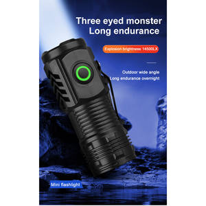 Mini lampe torche LED tactique rechargeable ultra puissante à 3 cœurs pour le camping - Product Image 5