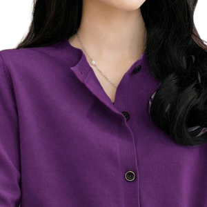 Women Purple High Stretch Knit <b>Cardigan</b> <b>Sweater</b> Long Sleeve Button Front Neck Casual Work Daily Wear Plain Simple Stylish New - Product Image 3