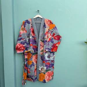 Indian Handmade <b>Vintage</b> Cotton Kantha <b>Kimono</b> Lightweight Women's Long Coat & Unisex Jacket Winter Wear Gift for Her - Product Image 3