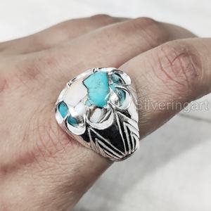 แหวนเงินแท้ 925 ประดับมุกธรรมชาติ ทองแดง และเทอร์ควอยซ์ สำหรับผู้ชาย ของขวัญวันเกิดเดือนธันวาคม เครื่องประดับสไตล์ยิปซี - Product Image 1