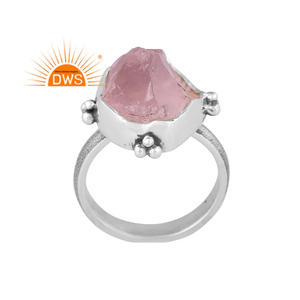 Handmade Oxidized Sterling Silver Natural Rose <b>Quartz</b> Gemstone Stackable <b>Ring</b> Jewelry For Women Gift For Her - Product Image 1