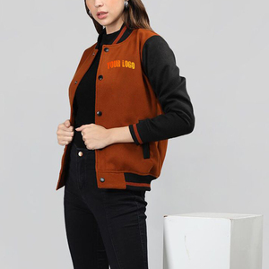New Design Women's Black Varsity Jacket <b>Brown</b> Sheep Skin Sleeves Breathable Sports Baseball Winter Jacket with Embroidered Patch - Product Image 5