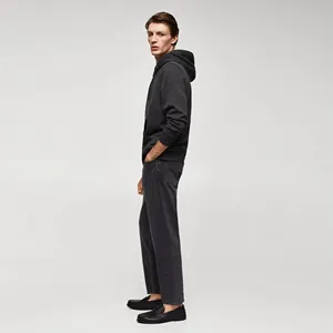 Men's Dark Gray Hooded Zip-Up Sweatshirt Regular Fit Solid <b>Colour</b> Casual Fleece Hoodie With Front Pocket Autumn Wear 2027 - Product Image 5
