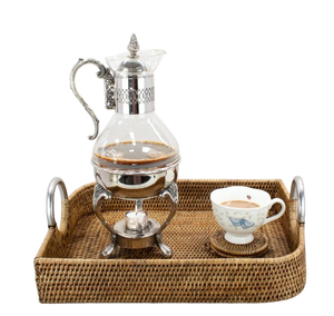 Bambú de mimbre decorativo tejido para comer café y té para servir fruta pan comida juego de bandeja de ratán hecho a mano con mango de acero - Product Image 1