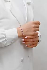 สร้อยข้อมือเพชรกลมสำหรับงานแต่งงานงานหมั้นสร้อยข้อมือไพลินสีชมพูทอง14K สร้อยข้อมือครบรอบของขวัญสำหรับผู้หญิง - Product Image 3