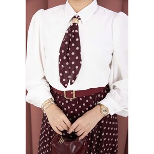 Burgundy Chiffon Women's Summer Set Loose-Fitting Short <b>Top</b> Floral Pattern Skirt Polka Dot Belt Scarf <b>One</b>-Piece Pant Trouser - Product Image 5