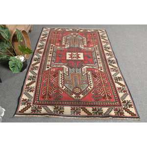 Alfombra de lana Vintage rojo Beige 4,1x6,5 pies estilo Kilim área grande alfombras rectangulares turcas Patchwork abstracto pasillo 10mm látex - Product Image 5